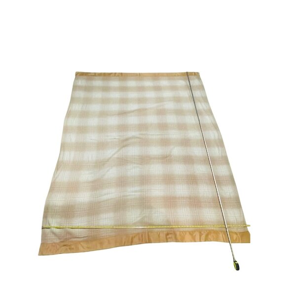 Faribo Wool Satin Vintage Beige Checkered Blanket 88.5" Faribault Fluff Loom - Picture 12 of 16